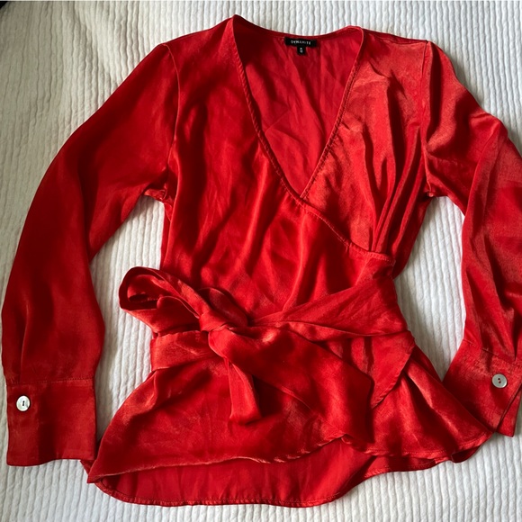 Dynamite Red Satin Wrap Blouse - Picture 2 of 4